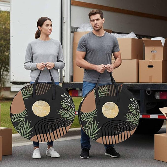 24 Inch Round Storage Bag 2 Pack,Boho Leaf Arch Moon Waterproof Wreath Storage Container with Handles&Zipper Mid Century Vintage Brown Closet Organizer Bags Garland Box