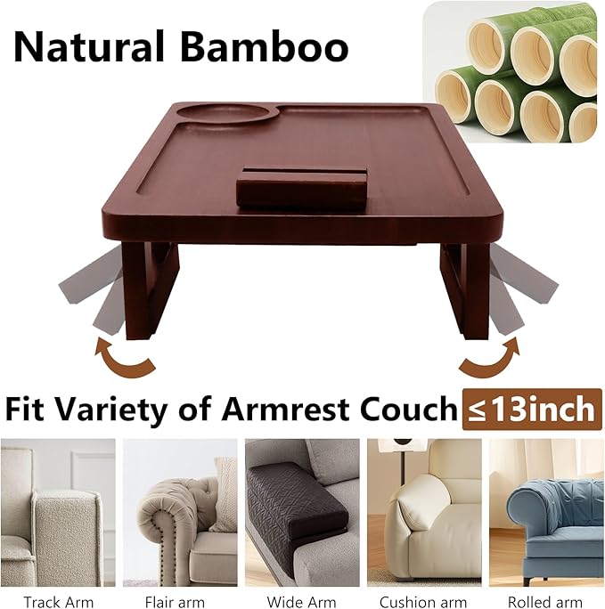 Couch Trays & Sofa Armrest Table - Multi-Functional Arm Trayes for Couch, Perfect Sofa Arm Tray Table for Snacks & Drinks