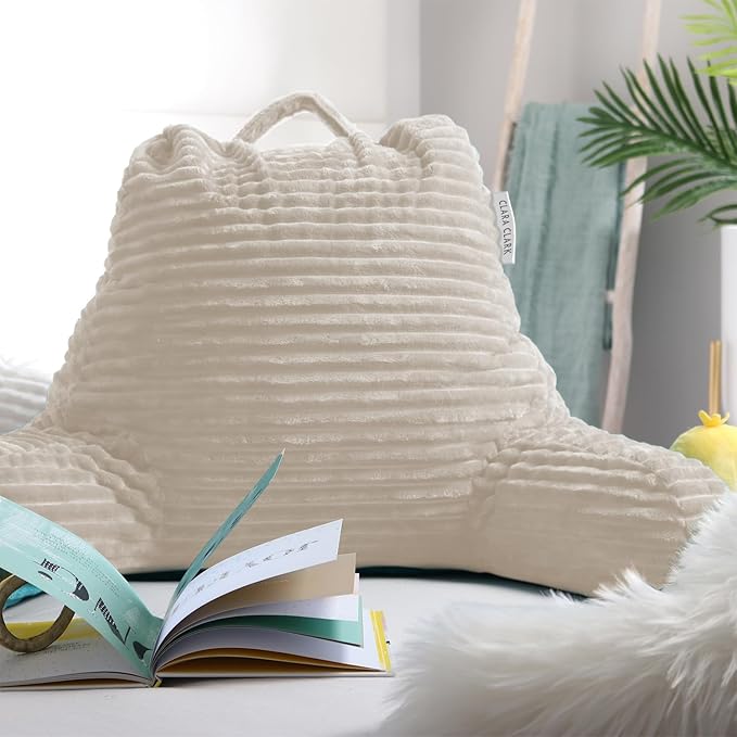 Clara Clark Reading Pillow for Bed Adult – Back Pillow for Sitting in Bed, Standard Bed Pillows for Sitting Up in Bed, Foam Bed Chair Pillow, Linen Bed Rest Pillow