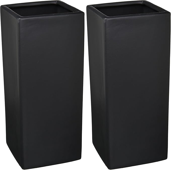WGV Ceramic Block Vase 5" W x 12" H, (Multiple Size/Color Choices) Matte Tall Square Flower Planter Pot, Accents Home Office Tabletop Decor, Ideal Gifts Black 1 Piece (CSB0512BK) (Pack of 2)