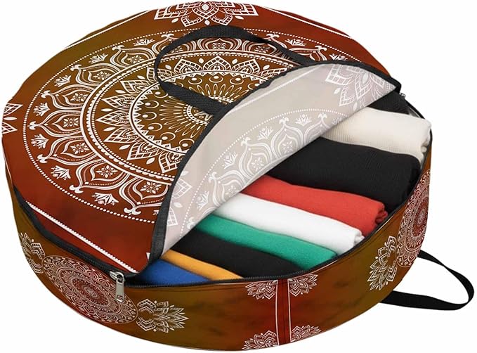 Storage Bag Orange Boho Round Storage Totes Bins Closet Organizers with Zippers & Handle Gorgeous Bohemian Flower Clothes Storage Container for Bedroom Dorm Space Saving Packing Supplies Moving Bags