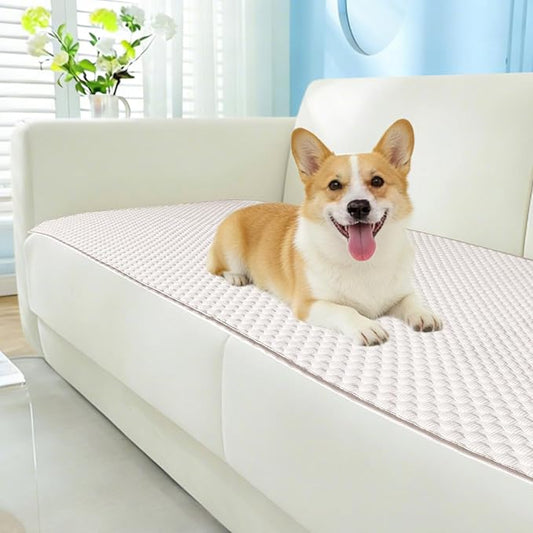 Non Slip Cooling Couch Cover for Seat,Pet Friendly Couch Protector for Dogs&Pets,Breathable Sofa Cushion Cover for 2–3Seater Couch,Soft Washable Sofa Pad for Leather&Fabric Sofa,LightBrown,25.6"×82.7"