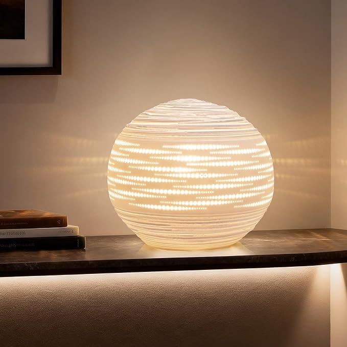 RONDURE 8.7" Modern Ceramic Table Lamp, Fully Dimmable Modern Bedside Lamps for Bedroom, Living Room and Nightstand, White Translucent Ceramic Shade, Warm Ambient Lighting, Corded, Bulb Included