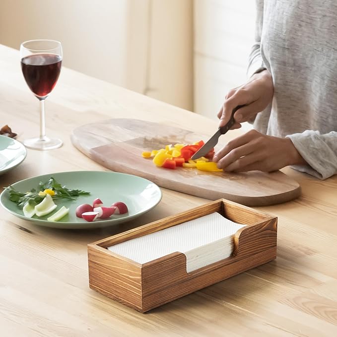 Paper Towel Dispenser Countertop, Burnt Wood Bathroom Paper Towel Holder, Black Napkin Holder for Kitchen, Countertop Multifold C-Fold, Z-Fold, Trifold Paper Hand Towel Dispenser for Toilet