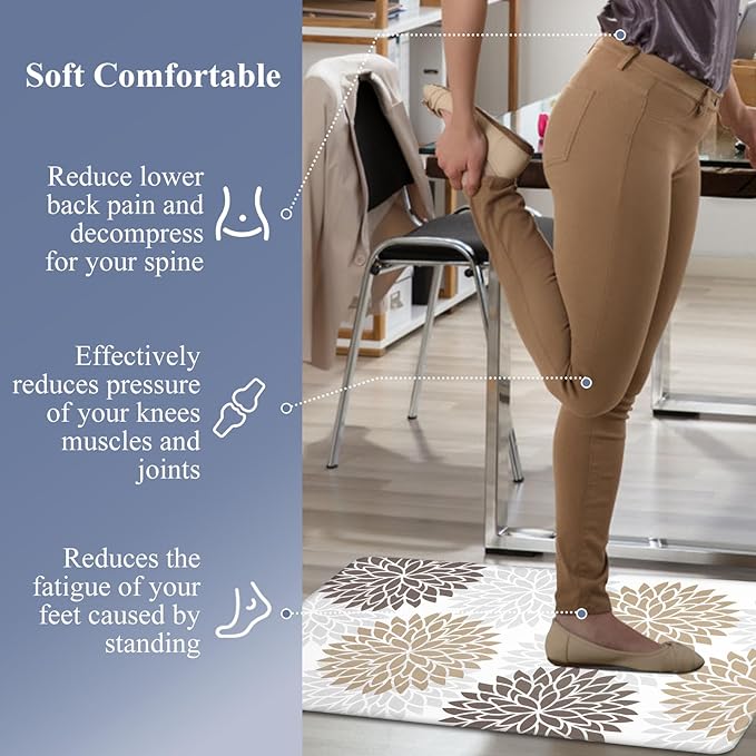 HEBE Anti Fatigue Kitchen Rugs Sets of 2, Non Slip Kitchen Mats for Floor, Waterproof Cushioned Comfort Standing Carpet for Kitchen Sink, Home Office, Laundry Room