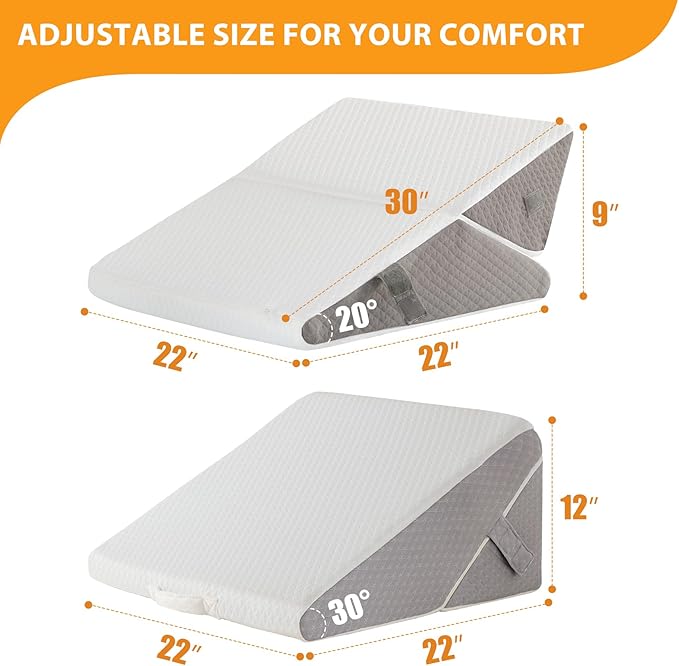 Ruqmuis Bed Wedge Pillow for Sleeping, 9&12 Inch Adjustable Wedge Pillow Set for After Surgery, Triangle Pillow for Back Pain Relief, Leg Support, Acid Reflux, Gerd, White/Grey