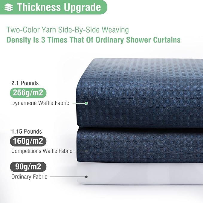 Dynamene Long Shower Curtain - 78 inch Long Waffle Weave Heavy Duty Fabric Shower Curtains for Bathroom, Neutral Weighted Hotel Spa Luxury Bath Curtain Set with 12 Plastic Hooks,72x78,Navy Blue