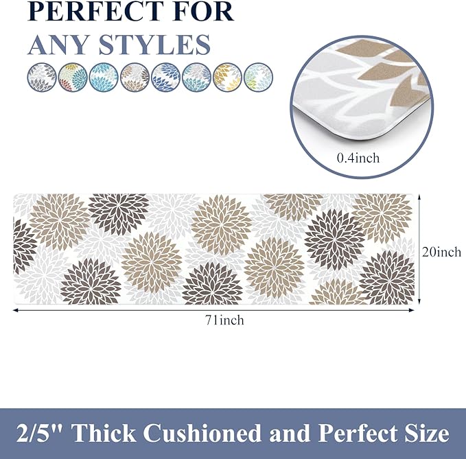 HEBE Kitchen Mat Cushioned Anti Fatigue 20"x71", Non Slip Kitchen Mats for Floor, Waterproof Ergonomic Comfort Standing Carpet Runner for Kitchen Sink, Home Office, Laundry Room
