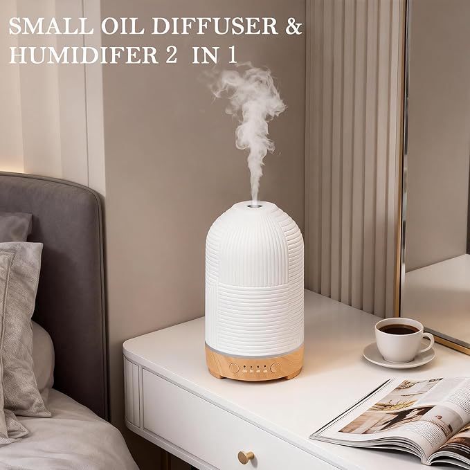 200ml Ultrasonic Essential Oil Diffuser,Aromatherapy Diffuser with 9 Color,2h/4h/6h Time,Ceramic Diffuser Oil Machine,Auto Shut-Off,Aroma Oil Diffusers for Home,Bedroom,Office