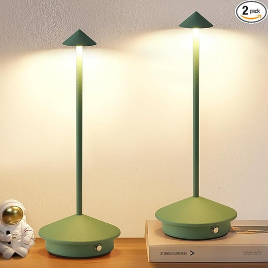 Modern Cordless Table Lamp Set of 2, Portable LED Desk Lamps, 4000mAh Rechargeable Battery Operated Lighting for Bedroom Dining Room Restaurant Coffee Shop Camping Night Light (Green)