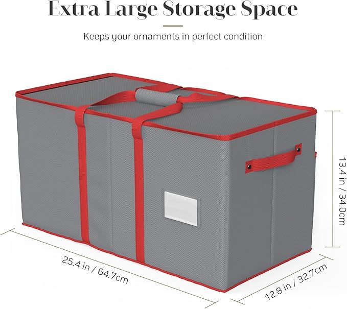 Winpull Christmas Ornament Storage Box with 8 Trays, Christmas Storage Container for 128-3'' Holiday Ornament Decorations, Large Xmas Organizer with Adjustable Dividers, Dual Zipper and Pocket (Grey)