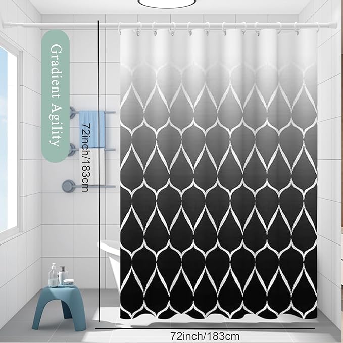 TIKABC Black Shower Curtain Liner, 4G PEVA Shower Liner, Plastic Peva Waterproof Shower Curtains, 72x72 inch with Grommet Holes 3 Magnetic Weights
