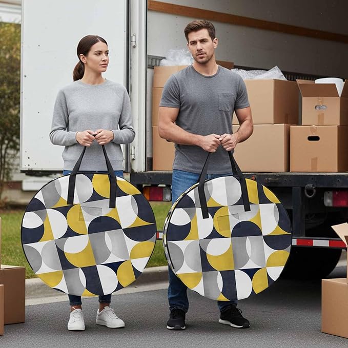 Storage Bag Mid Century Geometric Round Storage Totes Bins Closet Organizers with Zippers & Handle Abstract Modern Yellow Clothes Storage Container for Bedroom Dorm Space Saving Packing Supplies Bags