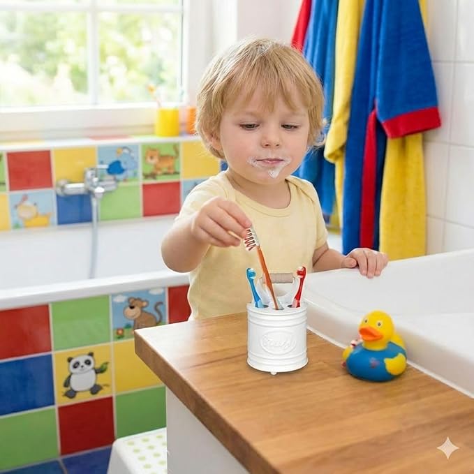 Autumn Alley Farmhouse Toothbrush Holders for Bathrooms - Rustic White Tooth Brush Holder - Farmhouse Bathroom Accessories Country Decor, Toothpaste & Electric Kids Toothbrush Compartment, White