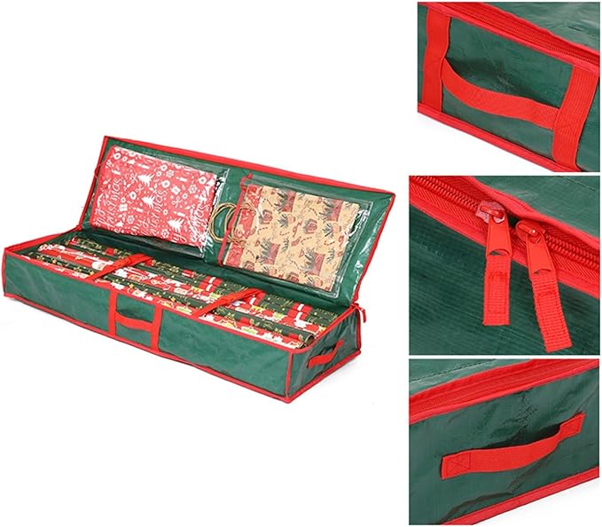 AOLHXY Gift Wrap Organizer, christmas storage under bed,Christmas Wrapping Paper Storage Bag Useful Pockets for Xmas Accessories, Large Capacity Storage Box,Holiday Accessories