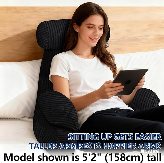 FXXUDVNIIN Back Pillow for Bed Sitting up – with 9.4" Armrest, for Reading, Gaming, Relaxing. Also Serves as tv Pillows for Sitting in Bed, Floor Pillow & Back Support for Adults.