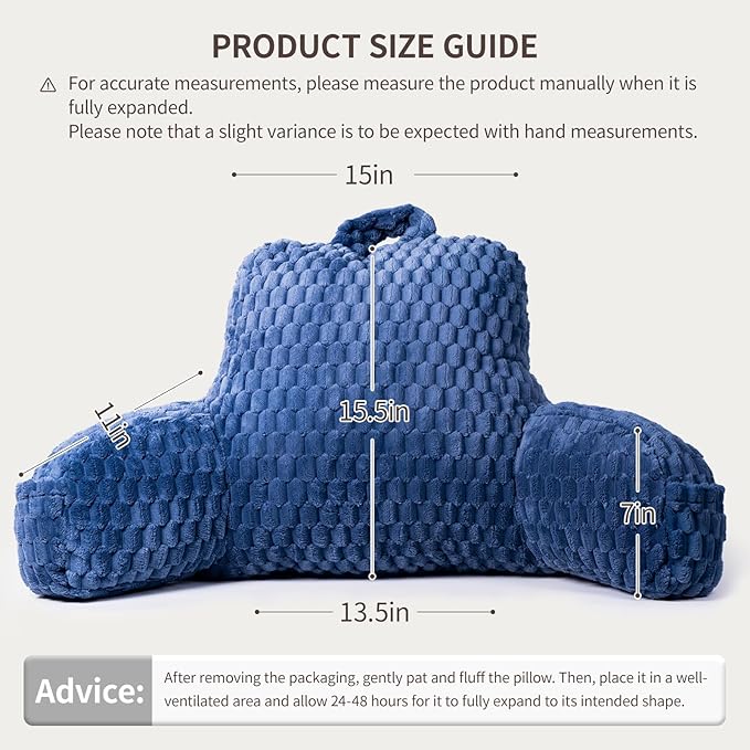 Faux Fur Reading Pillow for Bed Adults, Ultra Soft Plush Floor Backrest Pillow with Side Pockets for Bed & Couch, Perfect for Reading, Watching TV, Gaming, Relaxing, Blue