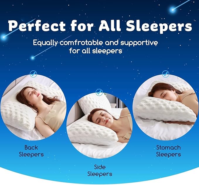 KUCEY Cooling Side Sleeper Pillow for Neck and Shoulder Pain, Luxury Shredded Memory Foam Firm Cool Bed Pillows for Sleeping Set of 1- Adjustable Standard Size- Washable Cover Original White