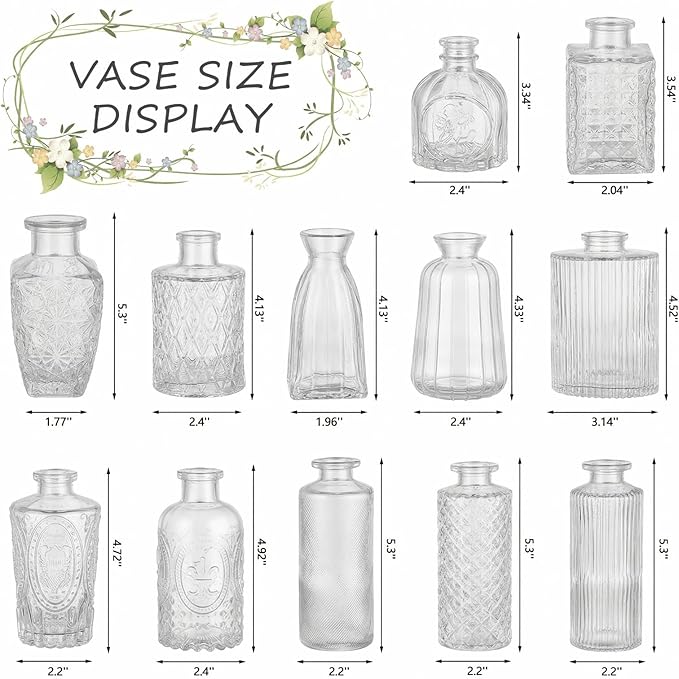 RUCKAE Small Clear Bud Vases Bulk 12 Pack Mini Flower Glass Vases for Centerpiece Table Wedding Decorations Home Decor Party