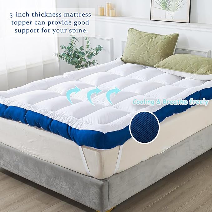 WhatsBedding 5 Inch Full Size Mattress Topper for Back Pain Relief, Filled with Breathable & Soft Memory Foam Pillow Top,4 Elastic Straps