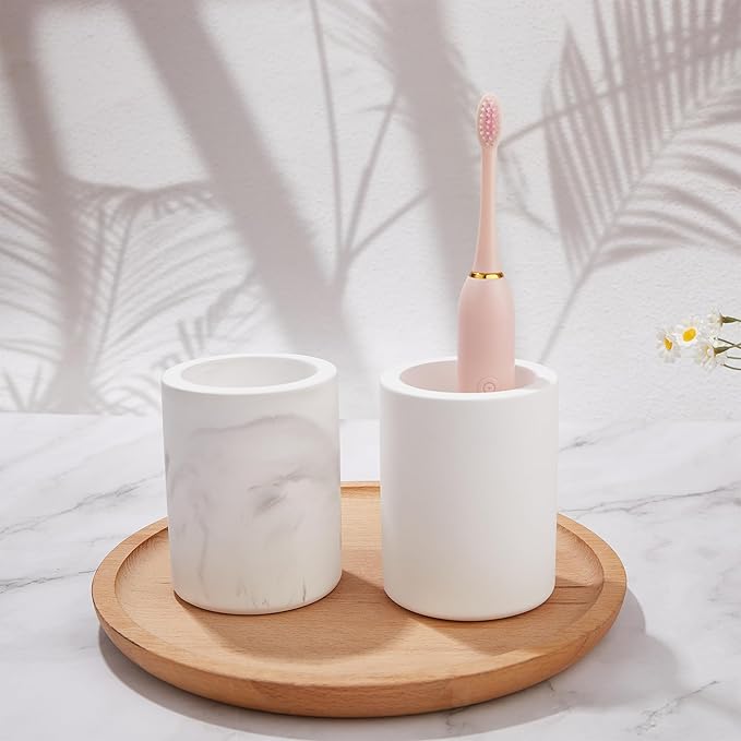 Drying Stone Toothbrush Holder, Diatomite Toothbrush Holders for Bathroom Counter, Quick Drying Electric Toothbrush and Toothpaste Holder Bathroom Organizer, White
