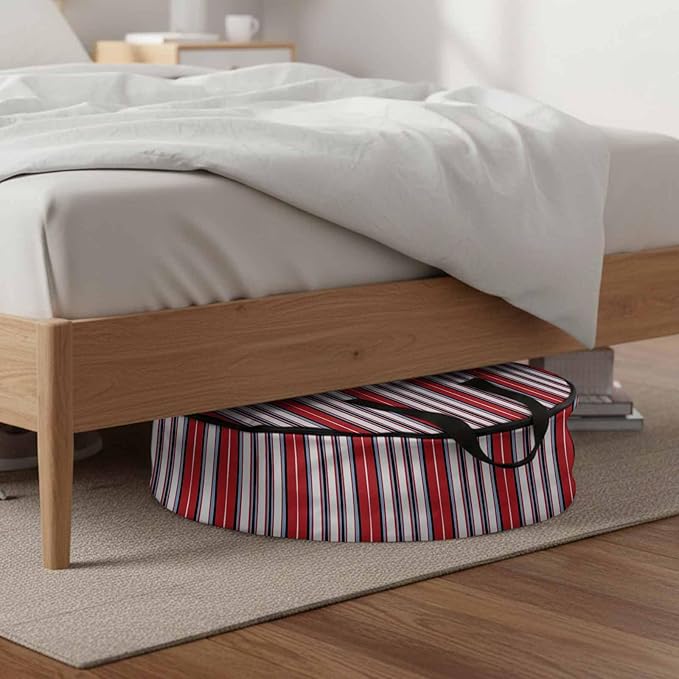 Storage Bag Red Striped Round Storage Totes Bins Closet Organizers with Zippers & Handle Geometric Vertical Stripes Clothes Storage Container for Bedroom Dorm Space Saving Packing Supplies Moving Bags