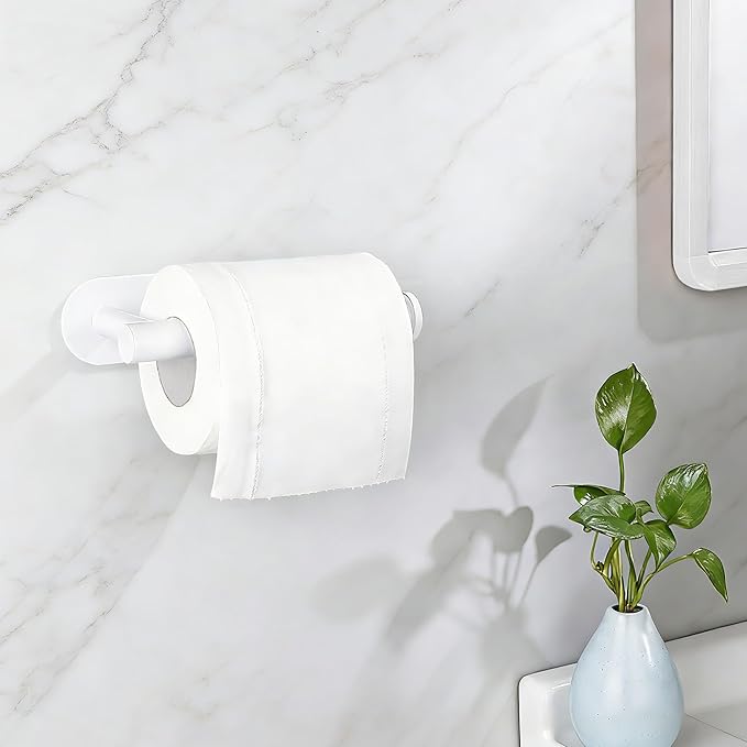 White Toilet Paper Holder, Self Adhesive Toilet Paper Roll Holder No Drilling Wall Mount for Kitchen, Bathroom, Toilet