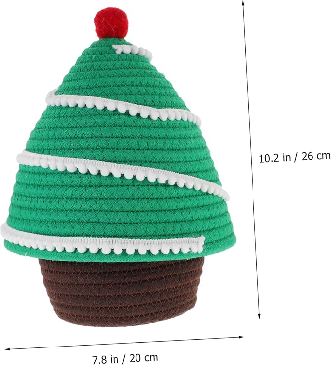 Garneck Christmas Tree Shape Woven Basket Lid Decorative Cosmetic Storage Holder for Home Organization Christmas-themed Desktop Container for Sundries Personal Items