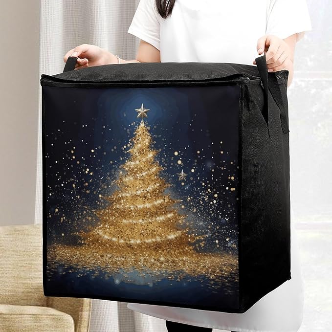 Golden Glitter Christmas Tree Storage Bag-Closet Organizers And Storages Containers Bins with Sturdy Zipper for Quilts Clothes Organization Space Saver
