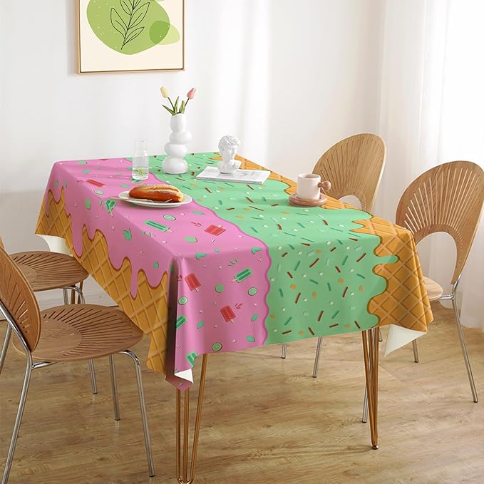OHOME Ice Cream Party Decorations - Disposable Tablecloth for Ice Cream Birthday Party Decorations - Plastic Table Cover for Summer Bar Party Banner,2 Pack