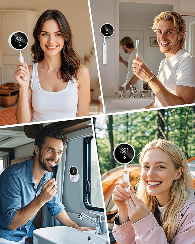 Upgraded UV Toothbrush Cleaner Holder Wall Mounted, Temracha Razor Electric Toothbrush Holder for Bathroom, LED Smart Screen, with Auto-Inductive Cover, Cleaning and 60-Degree Drying, for Home, Travel