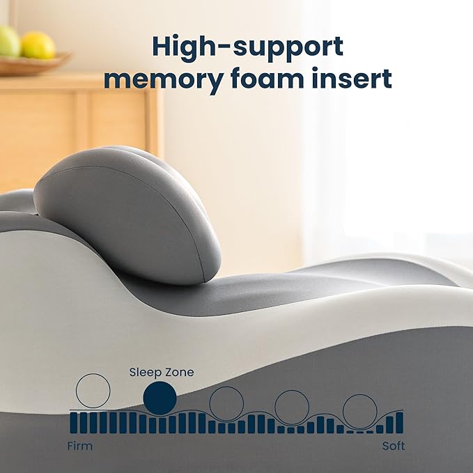 SLEEP ZONE Memory Foam Reading Pillow, Multi-Position Support Bed Pillow for Petite Adults, Reading Tools, Pillows Prone Back and Knee Support Leg Elevation with Washable Cover, Gray