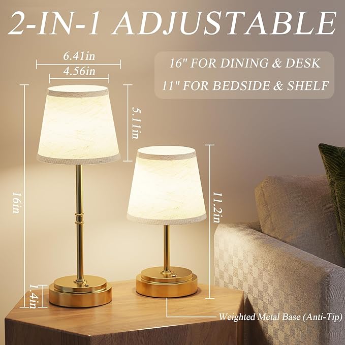 Cordless Table Lamp - 7500mAh Longest Lasting Battery Operated Lamp, 1 Pack Antique Brass Aesthetic Cozy Rechargeable Desk Lamp for Kitchen Counter, Dining Room & Restaurant Centerpiece