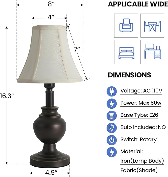 Traditional Table Lamp, Desk Lamp for Living Room with Fabric Shade, Vintage Bedside Lamp Brown Finish for Bedroom Nightstand Office Hotel (Pack-1)