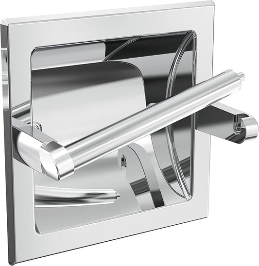 Polished Chrome Recessed Toilet Paper Holder, Bathroom Wall Mount Recessed Pivoting Toilet Tissue Roll Paper Holder Include Rear Mounting Bracket