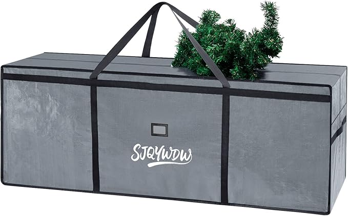 Christmas Tree Storage Bag 7.5 ft, Heavy Duty Artificial Xmas Trees Bag with Reinforced Handles, Dual Zippers Wide Opening, Two Mesh Pockets, Water Resistant for Holiday Tree Storage (Grey)