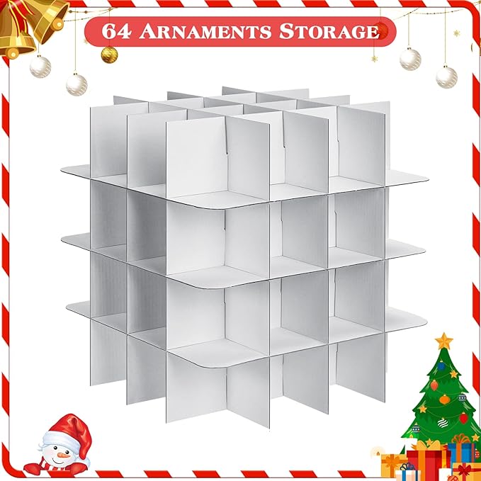 Saintrygo 2 Pcs Christmas Ornament Storage Box Christmas Storage Containers with 64 Compartment Zippered Bauble Vinyl Plastic Ornament Box with Handles, 12 Inch(Snowflake Style)