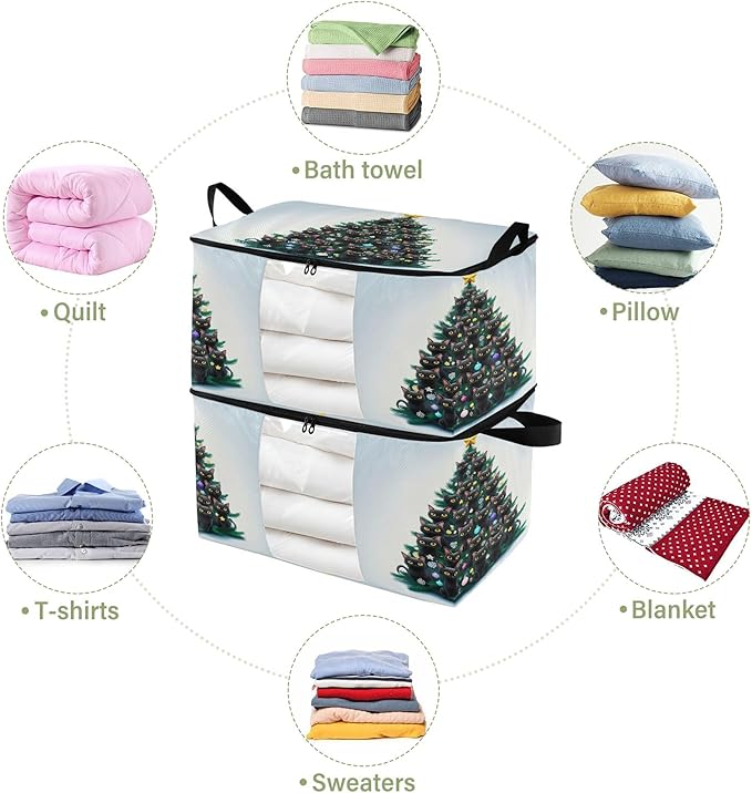 Burbuja 2 Pack Storage Bag Organizer with Handles for Clothes, Blankets, Bedding, Christmas Tree Foldable Storage Bag with Zipper & Clear Window, 95L