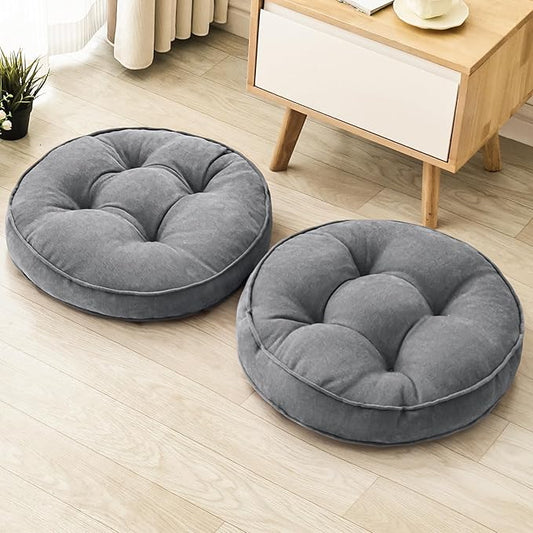 1 MIDDLE ONE Floor Pillow Set of 2, Memory Foam Floor Cushions for Adults, Large Meditation Pillow for Sitting, 22 x 22 Inches (Round | Grey)