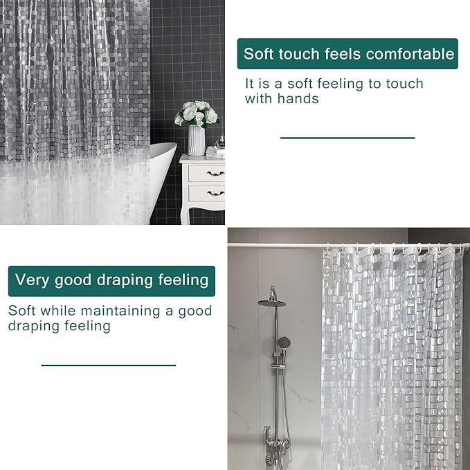 Shower Curtain Liner, 100% Waterproof Peva Shower Curtains with 3 Duty Heavy Bottom Magnets and 12 Rust Proof Grommets, 72x72 Weighted Shower Liner for Shower Stall, Bathtubs