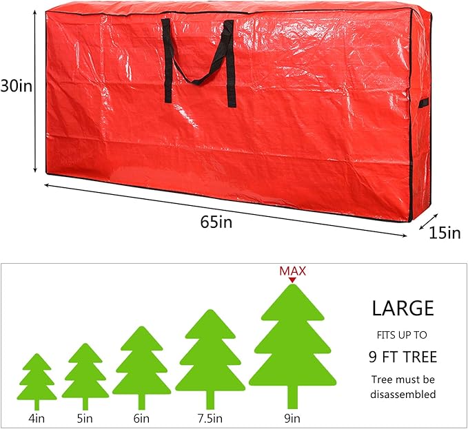 Sattiyrch Christmas Tree Storage Bag - Fits Up to 9 ft Holiday Xmas Disassembled Trees with Durable Reinforced Handles & Dual Zipper - Waterproof Material Protects from Dust,Moisture (Red)