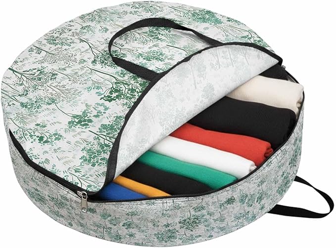 Storage Bag Maple Tree Pine Round Storage Totes Bins Closet Organizers with Zippers & Handle Watercolor Plants Green Clothes Storage Container for Bedroom Dorm Space Saving Packing Supplies Bags