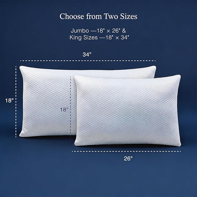 Blue Ridge Home Fashions Luxury Hotel Quality Cooling Pillows Queen Size Set of 2, Soft Medium 500 Thread Count Damask Stripe Embroidered 100% Cotton Cover, Down Alternative