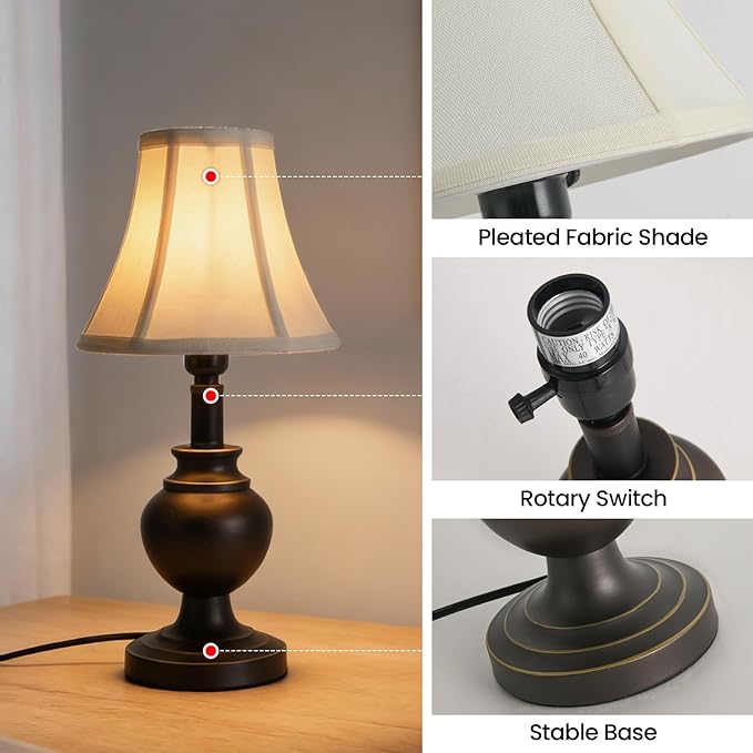 Traditional Table Lamp, Desk Lamp for Living Room with Fabric Shade, Vintage Bedside Lamp Brown Finish for Bedroom Nightstand Office Hotel (Pack-1)