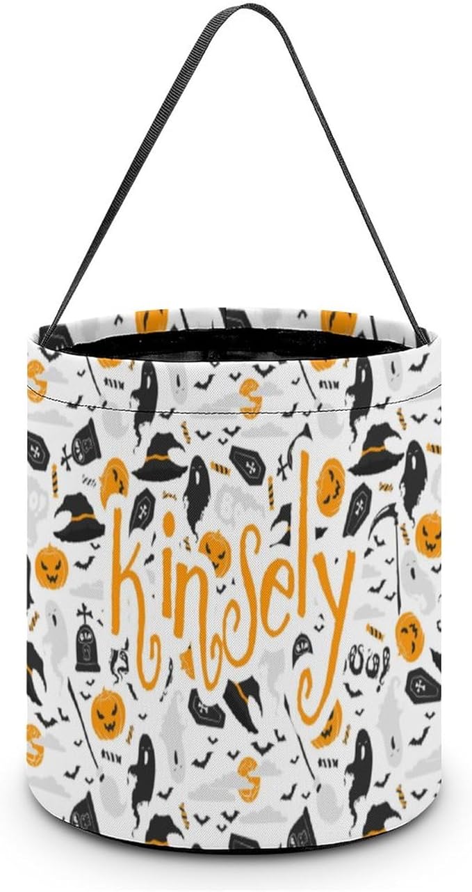 Personalized Halloween Trick or Treat Candy Bag with Name Custom Text Party Tote Bucket Halloween Candy Basket Gift (Bag-6)