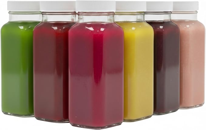 kitchentoolz 8oz Square Glass Juice Shot Bottle with Lid – 8 Pack 8 oz Milk Glass Bottles with Lids for Lunch Box, Airtight Reusable Drinking Jars for Smoothies, Yogurt, Kefir, Juice & Water