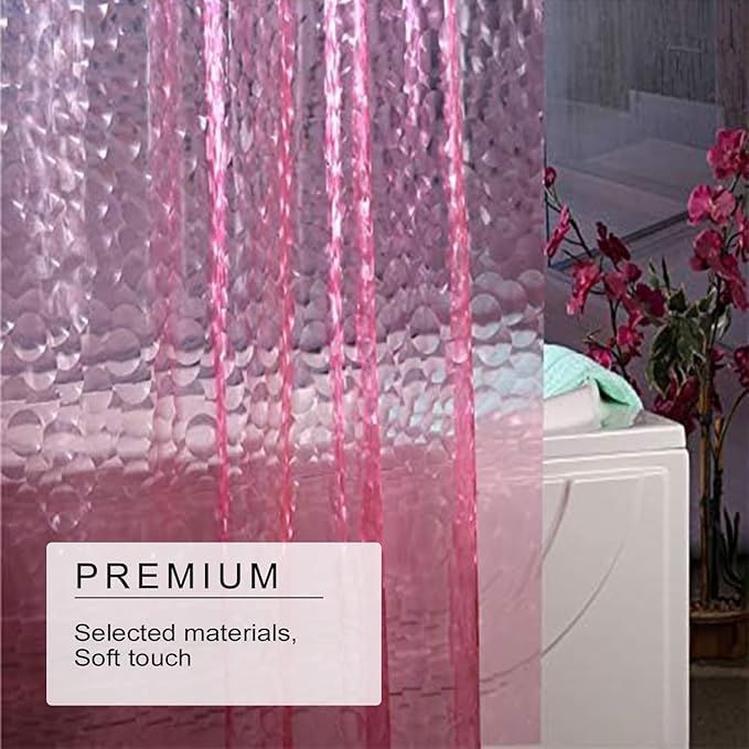 TIKABC Shower Curtain Liner, Eva Pink 4G Lightweight Shower Liner, Plastic Waterproof Shower Curtains, 72x72 inch with 12 Grommet Holes 3 Large Magnetic Weights