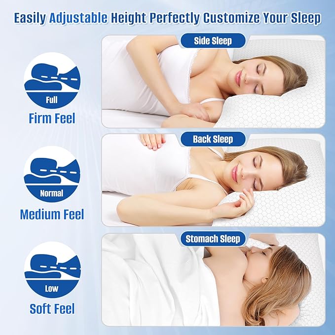 CushyOasis Shredded Memory Foam Pillow for Sleeping, Cooling Bed Pillows Set of 2, Adjustable Pillows for Side, Back, Stomach Sleepers with Washable Pillowcase (King Size, Grey)