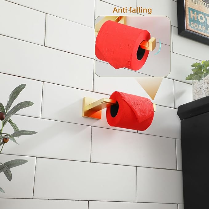 KOKOSIRI Toilet Paper Holder Gold Tissue Paper Dispenser for Kitchen Bathroom Washroom Toilet Roll Holder Stainless Steel, Wall Mounted B2006BG