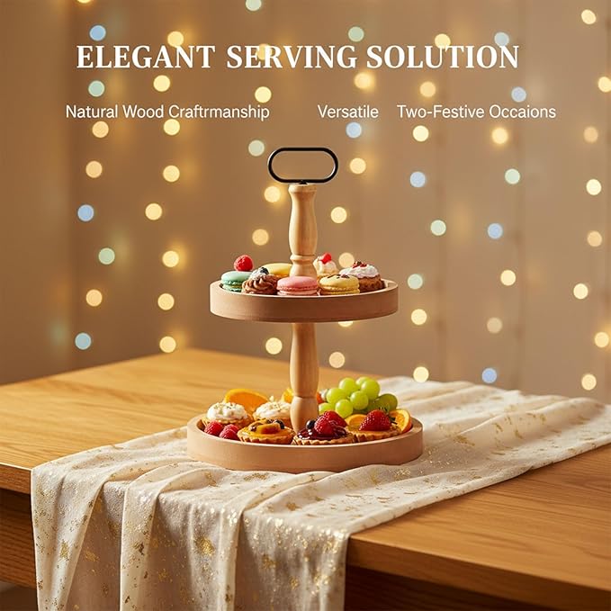 Decorative Tray - Cupcake Stand Two Tiered Tray Farmhouse Rustic 2 Tiered Serving Tray for Home and Kitchen Decor, Party, Weddings-Holiday Decoration Customizable Display Options(Brown)